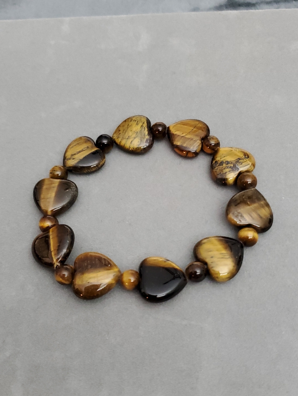Tiger Eye Heart Bead Stretch Bracelet - Brown
